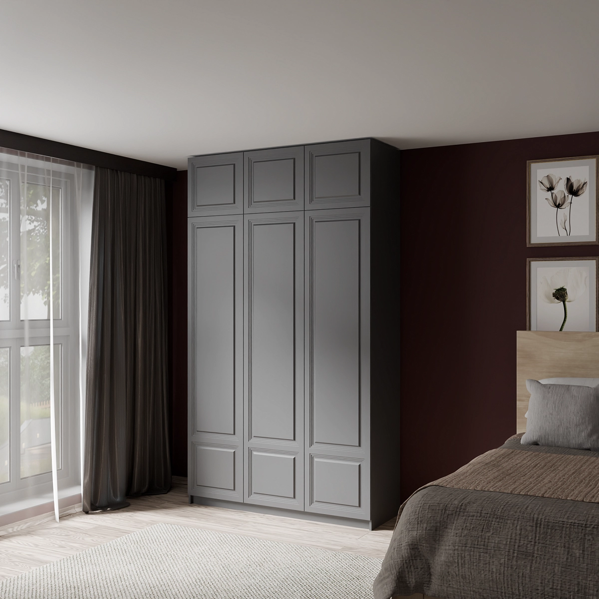 Шкаф с антресолью и фрезерованными фасадами Марс Графит (Оргей+)